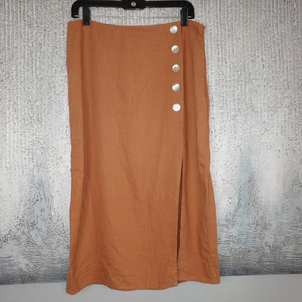 Marc New York Pecan Brown Linen Blend Skirt